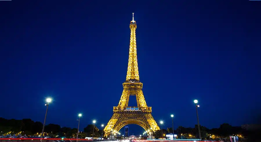 Eiffel Tower with lighting at midnight