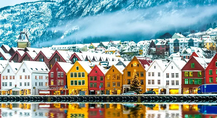 Colourful waterfront city on the west coast of Norway, Scandinavia