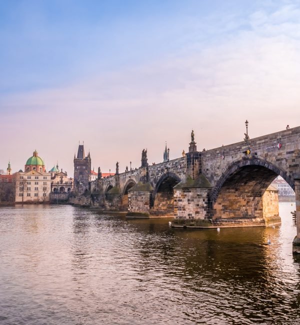 bridge-river-with-buildings-background
