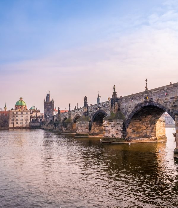 bridge-river-with-buildings-background