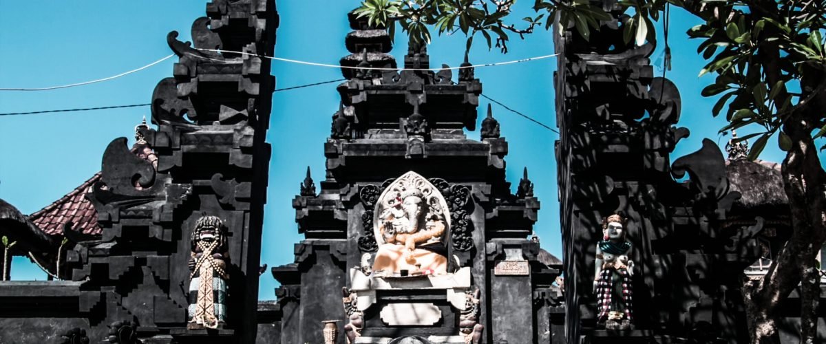 Typical Balinese Hindu Temple - the Stairs, Gate and Temple - Ubud, Bali, Indonesia